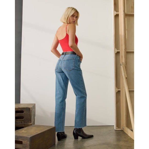 Abercrombie & Fitch The Vintage Straight High Rise Medium Wash Jeans 25 Raw Hem - Picture 2 of 13